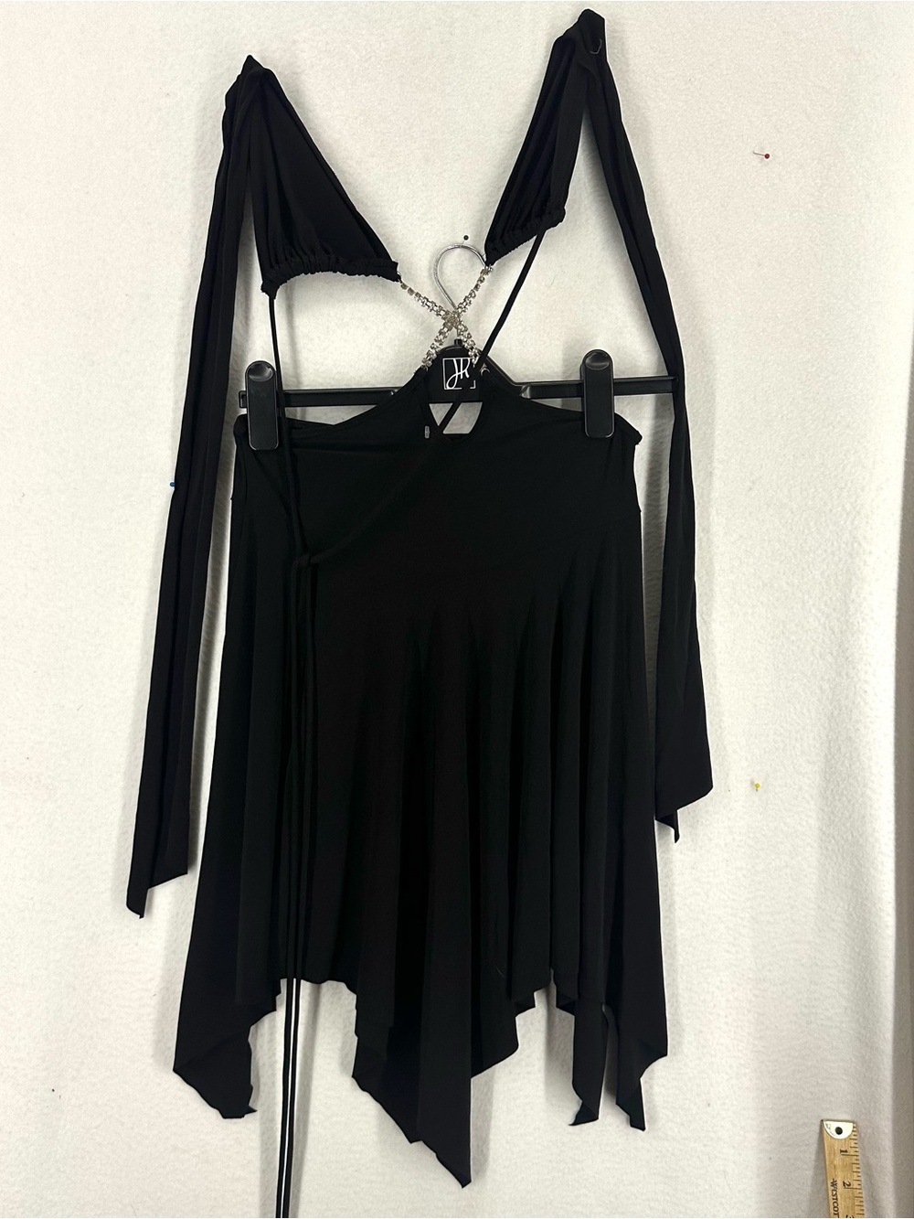 Codigo Women’s Medium Black Rhinestone Halter Handkerchief Dress Y2K